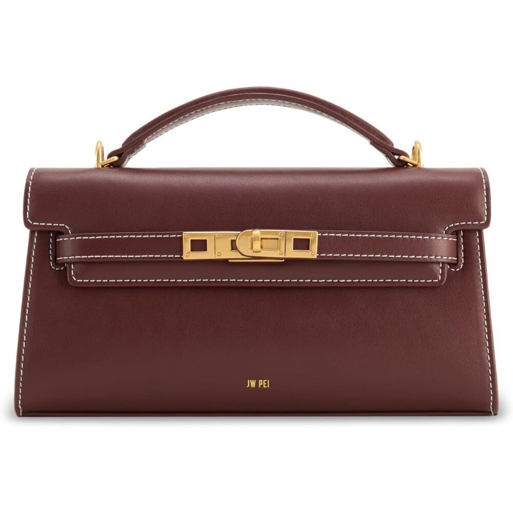 Women's Brown Vegan Leather Noor Top Handle Bag Twist Lock Crossbody Bag